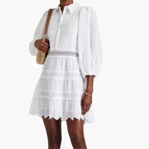 Alice + Olivia Women's White Blakesley Eyelet Mini Shirt Dress Size 2